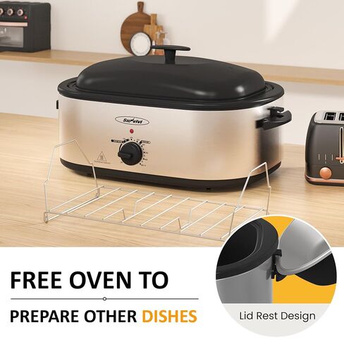 Electric Roaster Oven, 18 QT Turkey Roaster with Self-Basting Lid and Buffet Server, Roaster Oven with Adjustable Temperature Control, Removable Pan for Turkey, Stainless Steel, Silver in Saudi Arabia