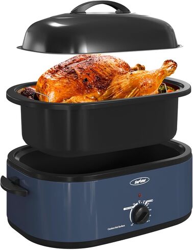 Sunvivi Electric Roaster, 26-Quart Electric Roaster Oven featuring a Glass Lid, Ideal for Turkey Roasting with Self-Basting Cover, Detachable Pan, Cool-Touch Handles, Blue in Saudi Arabia