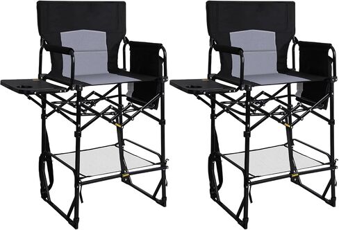 2 Pack Tall Directors Chair 30.7" Seat Height, Heavy Duty Folding Makeup Artist Chair with Side Table, Cup Holder & Storage Pocket, Portable High Camping Bar Stool Supports 400lbs, Blue/Grey in Saudi Arabia