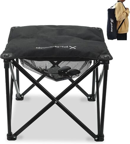 Padded Camping Stool, 18" 500lb Oversized Foot Rest, Black, 1 | Outdoor Folding Camp Chair Portable Camping Ottoman for Camping Gardening w/Storage Net, Carry Bag in Saudi Arabia