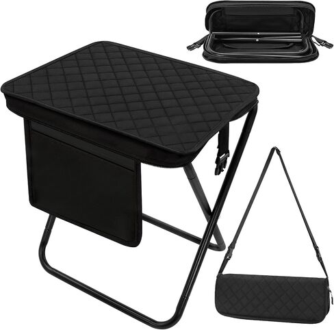 Foldable Backpack Stool for Adults, 16 Inches Extra Large Portable Folding Stool Chair with Pocket, Black Thickened Pocket Chair Purse Tote Bag, Compact Camp Seat for Hiking Fishing Camping Concerts in Saudi Arabia