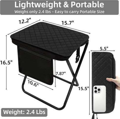 Foldable Backpack Stool for Adults, 16 Inches Extra Large Portable Folding Stool Chair with Pocket, Black Thickened Pocket Chair Purse Tote Bag, Compact Camp Seat for Hiking Fishing Camping Concerts in Saudi Arabia