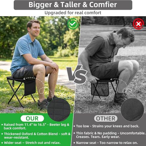 Foldable Backpack Stool for Adults, 16 Inches Extra Large Portable Folding Stool Chair with Pocket, Black Thickened Pocket Chair Purse Tote Bag, Compact Camp Seat for Hiking Fishing Camping Concerts in Saudi Arabia