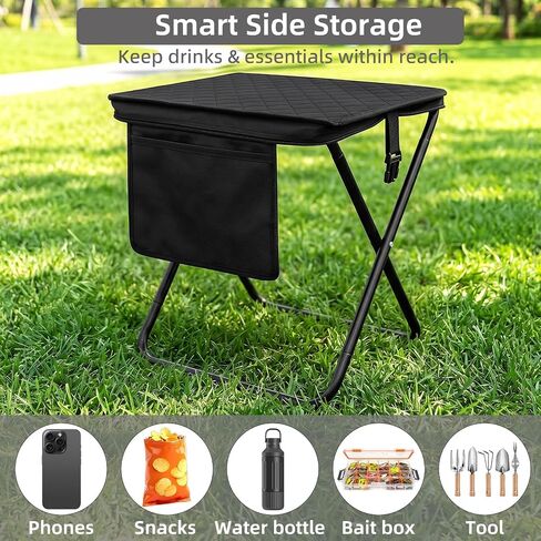Foldable Backpack Stool for Adults, 16 Inches Extra Large Portable Folding Stool Chair with Pocket, Black Thickened Pocket Chair Purse Tote Bag, Compact Camp Seat for Hiking Fishing Camping Concerts in Saudi Arabia
