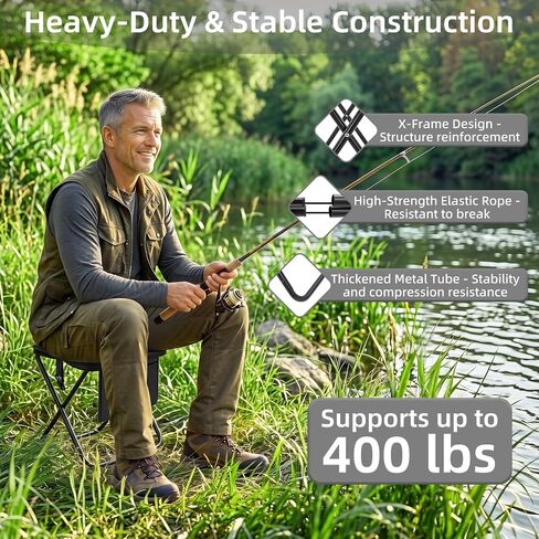 Foldable Backpack Stool for Adults, 16 Inches Extra Large Portable Folding Stool Chair with Pocket, Black Thickened Pocket Chair Purse Tote Bag, Compact Camp Seat for Hiking Fishing Camping Concerts in Saudi Arabia