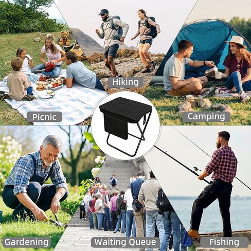 Foldable Backpack Stool for Adults, 16 Inches Extra Large Portable Folding Stool Chair with Pocket, Black Thickened Pocket Chair Purse Tote Bag, Compact Camp Seat for Hiking Fishing Camping Concerts in Saudi Arabia