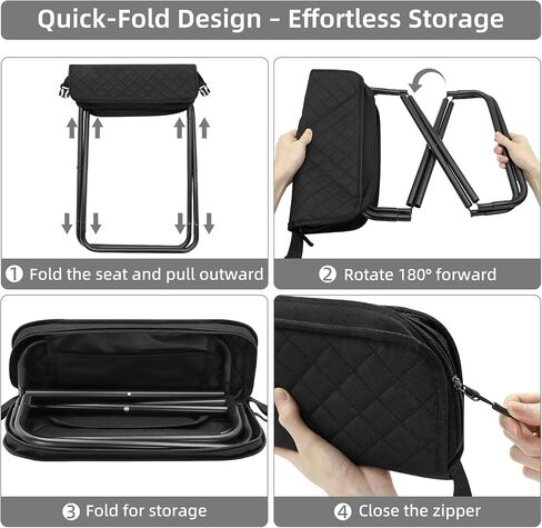 Foldable Backpack Stool for Adults, 16 Inches Extra Large Portable Folding Stool Chair with Pocket, Black Thickened Pocket Chair Purse Tote Bag, Compact Camp Seat for Hiking Fishing Camping Concerts in Saudi Arabia