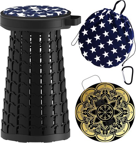 Upgraded Telescoping Collapsible Stool with Cushion, Folding Stool with Printing Portable Retractable Foldable Seat Max Load 600lbs for Adults Camping Fishing Outdoor in Kuwait