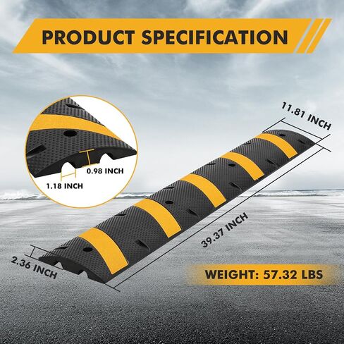 6FT Rubber Speed Bumps 2 Pack, Heavy Duty Traffic Hump for Road & Driveway | 25000Lbs Capacity, Easy Bolt Installation for Driveways, Parking Lots & Gravel Roads, Dual channel cable hose protector in Saudi Arabia