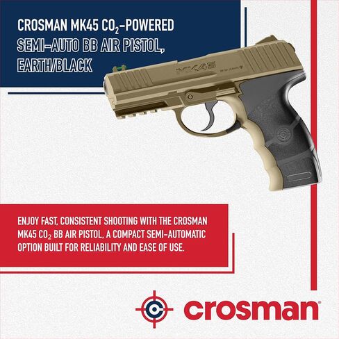 Crosman MK45 Semi-Auto CO2 BB Pistol - .177 Cal - 480 FPS - Tan | Co2 Powered Action - Semi-Auto Firing - Tan And Black Finish in Saudi Arabia