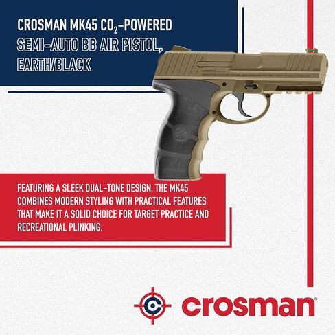 Crosman MK45 Semi-Auto CO2 BB Pistol - .177 Cal - 480 FPS - Tan | Co2 Powered Action - Semi-Auto Firing - Tan And Black Finish in Saudi Arabia