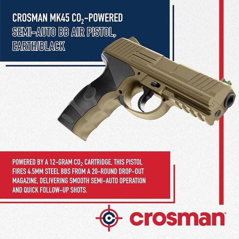 Crosman MK45 Semi-Auto CO2 BB Pistol - .177 Cal - 480 FPS - Tan | Co2 Powered Action - Semi-Auto Firing - Tan And Black Finish in Saudi Arabia