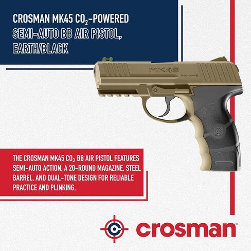 Crosman MK45 Semi-Auto CO2 BB Pistol - .177 Cal - 480 FPS - Tan | Co2 Powered Action - Semi-Auto Firing - Tan And Black Finish in Saudi Arabia