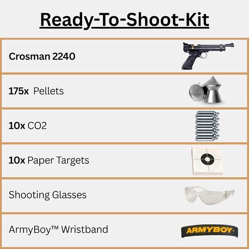 ArmyBoy Crosman 2240 CO2-Powered Air Pistol Kit – .22 Cal Pellet Gun Bundle with 175 Pellets, 10 CO2 Cartridges, Paper Targets & Safety Glasses in Saudi Arabia