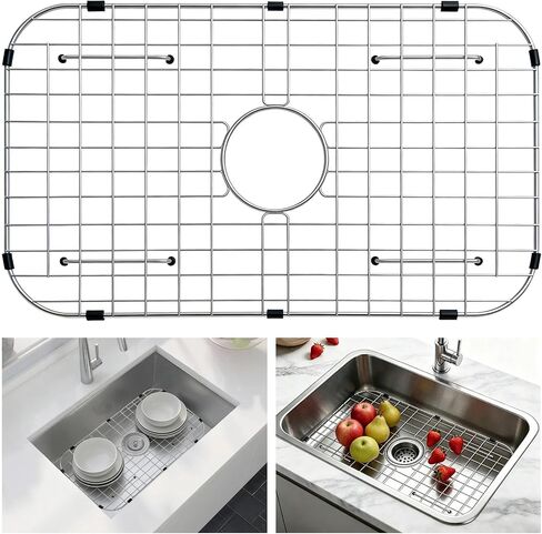 AWOKE Sink Rack for Bottom of Sink, Sink Protectors for Kitchen Sink, 304 Stainless Steel Heavy Duty Metal Wire Grate for Single Bowl Farmhouse Sink Bottom,Soft Rubber Feet in Saudi Arabia