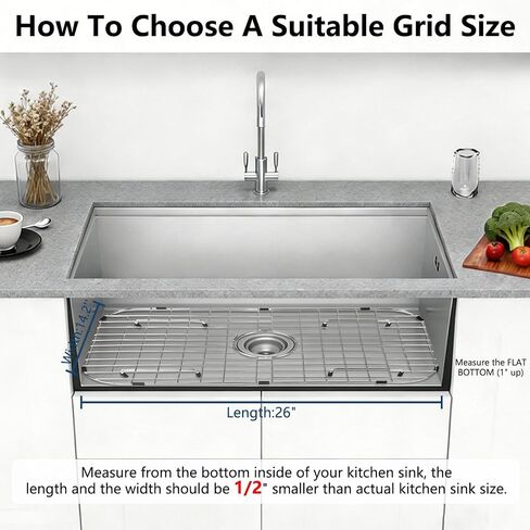 AWOKE Sink Rack for Bottom of Sink, Sink Protectors for Kitchen Sink, 304 Stainless Steel Heavy Duty Metal Wire Grate for Single Bowl Farmhouse Sink Bottom,Soft Rubber Feet in Saudi Arabia