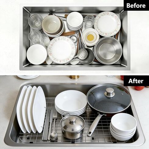 AWOKE Sink Rack for Bottom of Sink, Sink Protectors for Kitchen Sink, 304 Stainless Steel Heavy Duty Metal Wire Grate for Single Bowl Farmhouse Sink Bottom,Soft Rubber Feet in Saudi Arabia