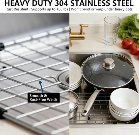 AWOKE Sink Rack for Bottom of Sink, Sink Protectors for Kitchen Sink, 304 Stainless Steel Heavy Duty Metal Wire Grate for Single Bowl Farmhouse Sink Bottom,Soft Rubber Feet in Saudi Arabia