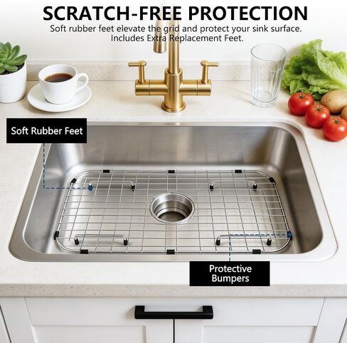 AWOKE Sink Rack for Bottom of Sink, Sink Protectors for Kitchen Sink, 304 Stainless Steel Heavy Duty Metal Wire Grate for Single Bowl Farmhouse Sink Bottom,Soft Rubber Feet in Saudi Arabia