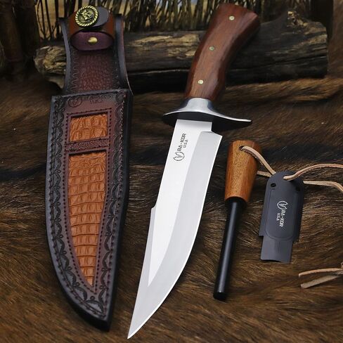 BA-KOR 4mm 9CR18MOV steel (13IN) Bowie knife + sheath & (5.9IN) cerium igniter, suitable for outdoor hunting, camping, survival, EDC tool knife in Saudi Arabia