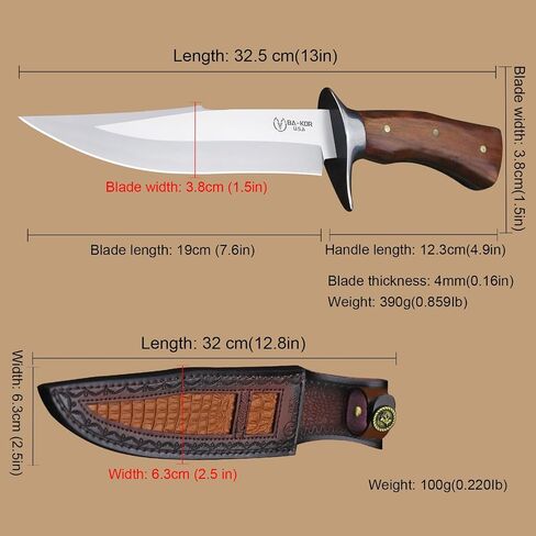 BA-KOR 4mm 9CR18MOV steel (13IN) Bowie knife + sheath & (5.9IN) cerium igniter, suitable for outdoor hunting, camping, survival, EDC tool knife in Saudi Arabia