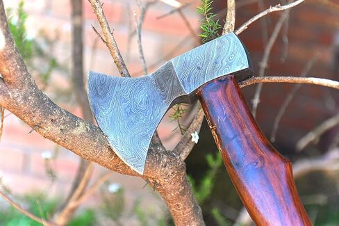 14" Camping Axe Hatchet Tomahawk | Handmade Damascus Carbon Steel Hunting Viking Axe, Chopping Axe, Throwing Axe, Gardening & Bushcraft Axe for Outdoor Wood | Viking Gifts for Men with Sheath in Kuwait