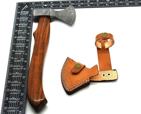14" Camping Axe Hatchet Tomahawk | Handmade Damascus Carbon Steel Hunting Viking Axe, Chopping Axe, Throwing Axe, Gardening & Bushcraft Axe for Outdoor Wood | Viking Gifts for Men with Sheath in Kuwait