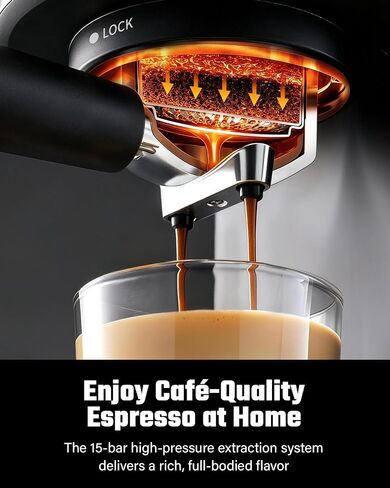 SHARDOR Espresso Machine with Milk Frother, for cappuccino and latte | 15 Bar, Expresso Coffee Machines with Single & Double Shots,LED Touchscreen, 40.6oz Water Tank, 1550W, BPA-Free,Black in Saudi Arabia