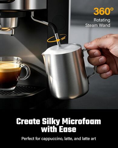 SHARDOR Espresso Machine with Milk Frother, for cappuccino and latte | 15 Bar, Expresso Coffee Machines with Single & Double Shots,LED Touchscreen, 40.6oz Water Tank, 1550W, BPA-Free,Black in Saudi Arabia