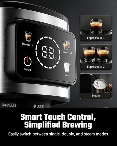 SHARDOR Espresso Machine with Milk Frother, for cappuccino and latte | 15 Bar, Expresso Coffee Machines with Single & Double Shots,LED Touchscreen, 40.6oz Water Tank, 1550W, BPA-Free,Black in Saudi Arabia