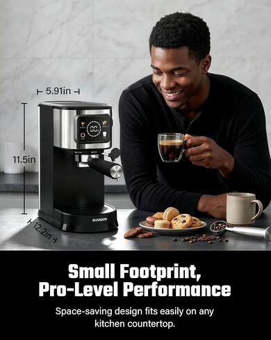 SHARDOR Espresso Machine with Milk Frother, for cappuccino and latte | 15 Bar, Expresso Coffee Machines with Single & Double Shots,LED Touchscreen, 40.6oz Water Tank, 1550W, BPA-Free,Black in Saudi Arabia