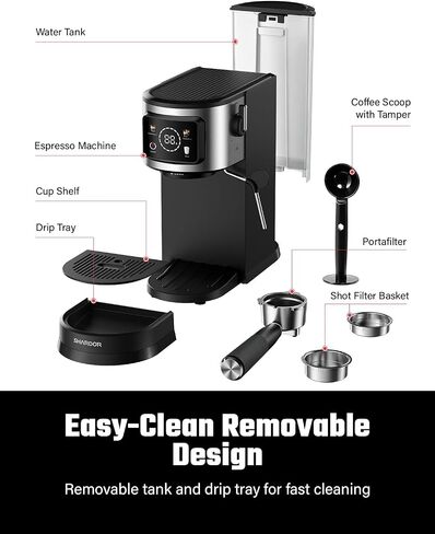 SHARDOR Espresso Machine with Milk Frother, for cappuccino and latte | 15 Bar, Expresso Coffee Machines with Single & Double Shots,LED Touchscreen, 40.6oz Water Tank, 1550W, BPA-Free,Black in Saudi Arabia