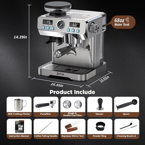 Espresso Machine with Grinder 20 Bar with 68oz Water Tank Cold Brew | Professional Expresso Coffee Machines for Home Customizable 194℉-203℉ Temp Control Espresso Maker All-in-One Coffee Maker in Saudi Arabia