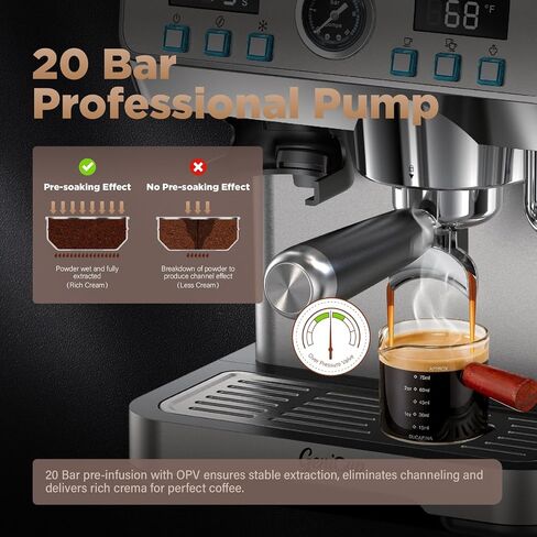Espresso Machine with Grinder 20 Bar with 68oz Water Tank Cold Brew | Professional Expresso Coffee Machines for Home Customizable 194℉-203℉ Temp Control Espresso Maker All-in-One Coffee Maker in Saudi Arabia