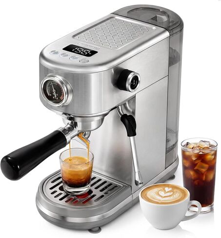 HIBREW H10B Programmable Espresso Machine with LED Display & Pressure Gauge | 20 Bar Compact Stainless Steel Coffee Maker with Milk Frother, 51mm Portafilter for Cappuccino Latte in Saudi Arabia