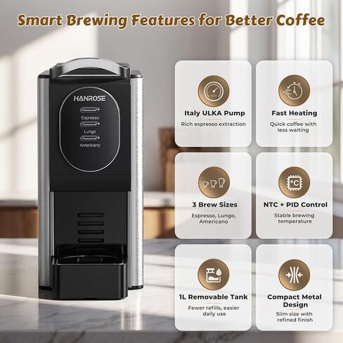 Stainless Steel 20 Bar Espresso Machine for Nespresso Original Pods | ULKA Pump, 1200W PID + NTC Heating, 4 Brew Modes, Programmable Cup Memory & Low-Water Alert for Home or Office Coffee Bars in Saudi Arabia