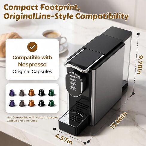 Stainless Steel 20 Bar Espresso Machine for Nespresso Original Pods | ULKA Pump, 1200W PID + NTC Heating, 4 Brew Modes, Programmable Cup Memory & Low-Water Alert for Home or Office Coffee Bars in Saudi Arabia