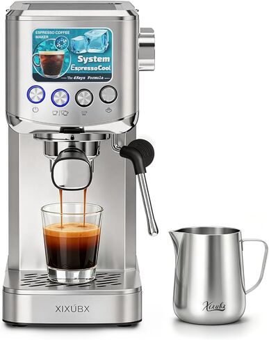 XIXUBX Cold Brew Espresso Machine with Steam Wand for Home & Office | Precise Pressure Gauge, 20 Bar Pump, 42 oz Water Tank, Milk Frothing Pitcher for Cappuccino & Latte, Brushed Stainless Steel in Saudi Arabia