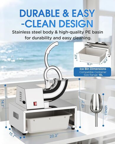 Commercial Snow Cone Machine, 440LB/H Professional shaved ice machine, 350W Electric Ice Crusher, Silver Stainless Steel, Fluffy Shave Ice Machines for Home, Parties, Dessert Shops & Bars in Saudi Arabia