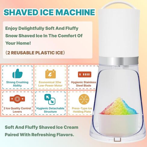 Shaved Ice Machine，Electric Crusher, Home Snow Cone Machine，2 Ice Molds | 2 Reusable Ice Mold Cups for Kids Parties, Family Gatherings, Snow Cones & Gifts, Easy Use, Stainless Steel Ice Shaver Blades in Saudi Arabia
