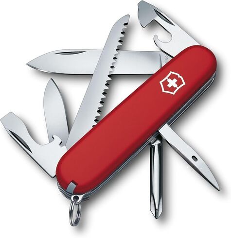 Victorinox Hiker Swiss Army Knife, 13 Function Swiss Made Pocket Knife with 2 Blades, Bottle Opener, Wood Saw and Phillips Screwdriver - Red | multitool made for the outdoors woodsaw for hiking and camping in Kuwait