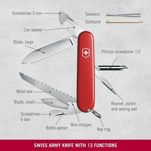 Victorinox Hiker Swiss Army Knife, 13 Function Swiss Made Pocket Knife with 2 Blades, Bottle Opener, Wood Saw and Phillips Screwdriver - Red | multitool made for the outdoors woodsaw for hiking and camping in Kuwait