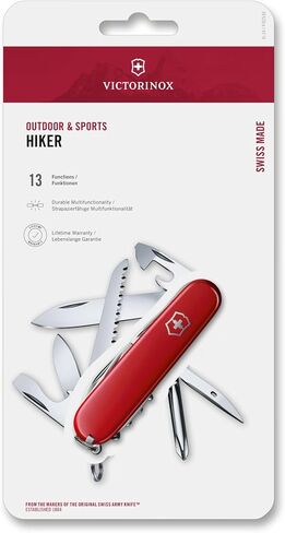 Victorinox Hiker Swiss Army Knife, 13 Function Swiss Made Pocket Knife with 2 Blades, Bottle Opener, Wood Saw and Phillips Screwdriver - Red | multitool made for the outdoors woodsaw for hiking and camping in Kuwait