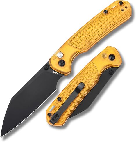 CJRB Pyrite-Light Folding Pocket Knife, 3.34'' AR-RPM9 Blade, Blue | FRN Handle with Reversible Pocket Clip, Safety Button Lock, Lightweight Small EDC Knife for Camping Hiking Survival J1945 in Kuwait