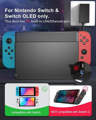 Dock Station for Switch/Switch OLED, Replacement 3-in-1 TV Dock Set with Original IC Module, AC Charger & High-Speed HDMI Cable for 1080P HD Output & Console Charging（Not Compatible with Switch 2） in Saudi Arabia