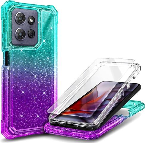 for Cricket Outlast 5G 2024 Case, AT&T Motivate Pro 5G with [Built-in Screen Protector], [9FT Military Grade Drop Tested] Full-Body Protective Shockproof Bumper Case (Glitter Pink/Aqua) in Saudi Arabia
