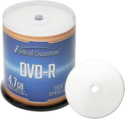 DVD-R 4.7GB 16X White Inkjet Printable DVD Discs, 100-Pack | Hub Printable DVD-R discs for full-surface printing, burning video, and data storage. FFP packaging, Cake Box, Blank DVDs in Kuwait
