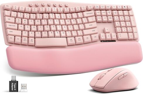 Wireless Keyboard and Mouse Combo, SABLUTE MA41 30dB Quiet Ergonomic Wave Keyboard Set with Soft Leather Palm Rest, Dual-System Switch for Windows/Mac, Ideal for Business Teams Home Office | Soft Leather Memory Foam Wrist Rest, 2.4GHz Wireless, UAB-A & US in Kuwait
