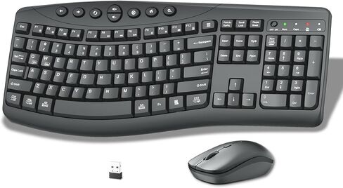 Wireless Keyboard and Mouse Combo, 2.4G Quiet Ergonomic Curved Keys(Black) in Kuwait