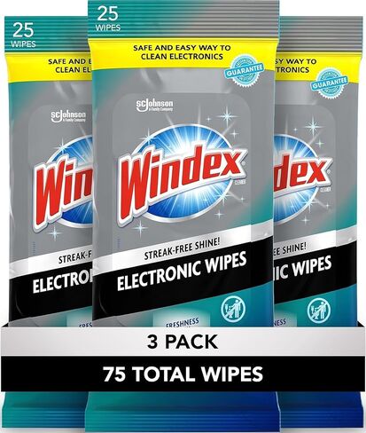 Windex Electronics Screen Wipes for Computers, Phones, Televisions and More, 25 Count - Pack of 3 (75 Total Wipes) in Kuwait